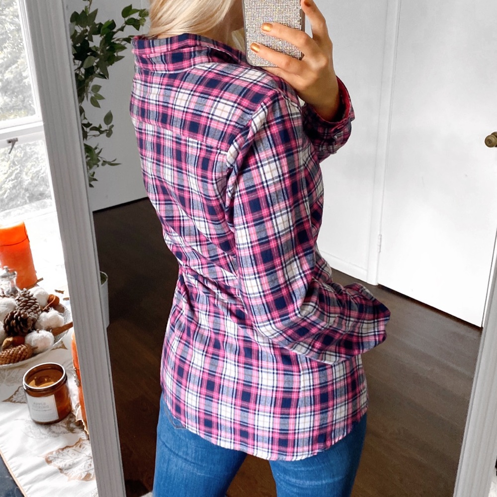 💕 EVERYDAY WEAR PINK BLUE WHITE PLAID FALL SHIRT! - Picture 4 of 13